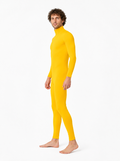 Yellow Tight-Fitting Zentai Jumpsuit with High Collar side view