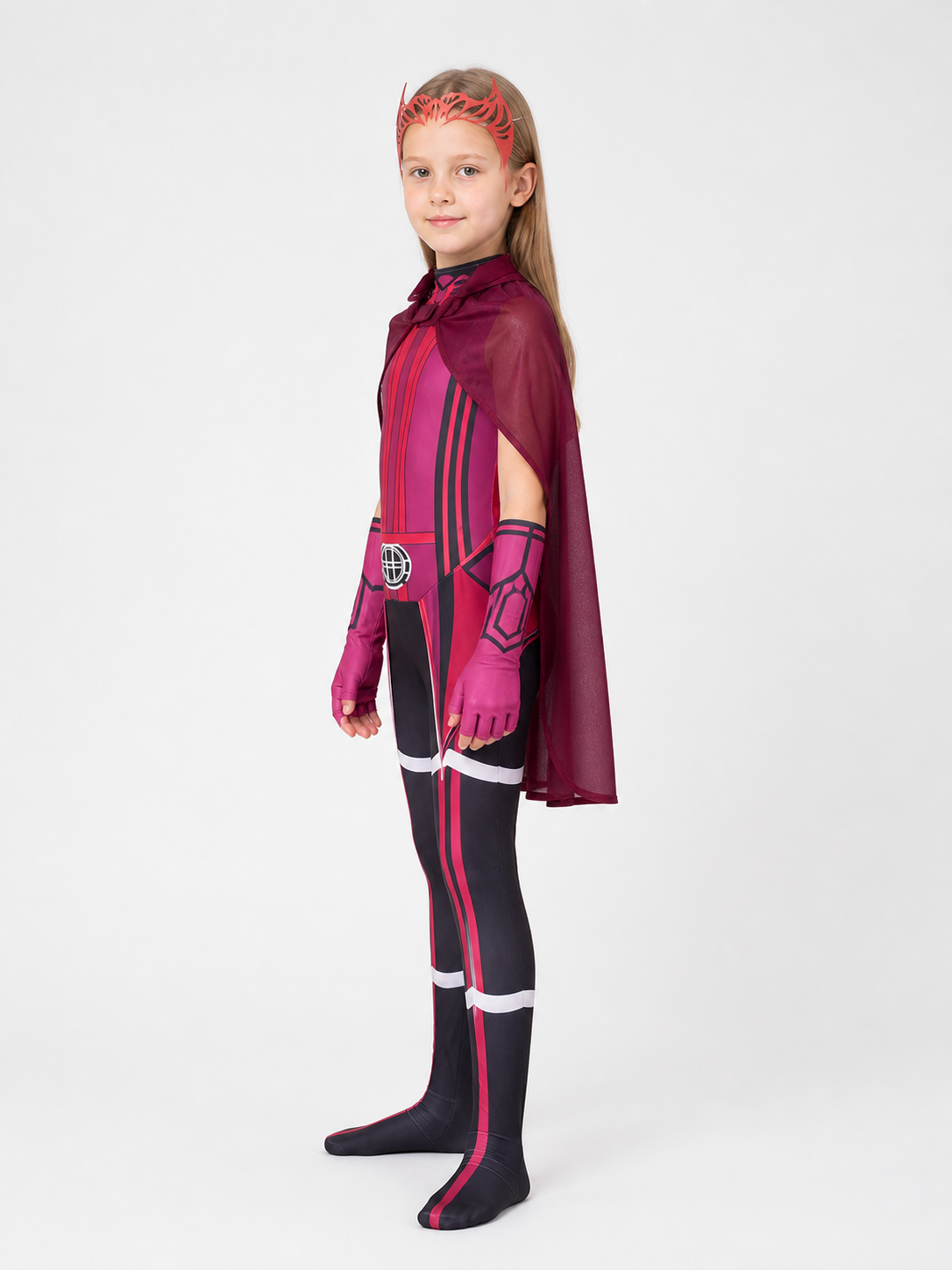 Scarlet Witch Cosplay Costume Set with Cape and Mask side view