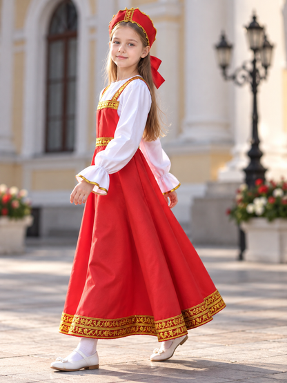 Red Stage Dress Costume with Headpiece side view