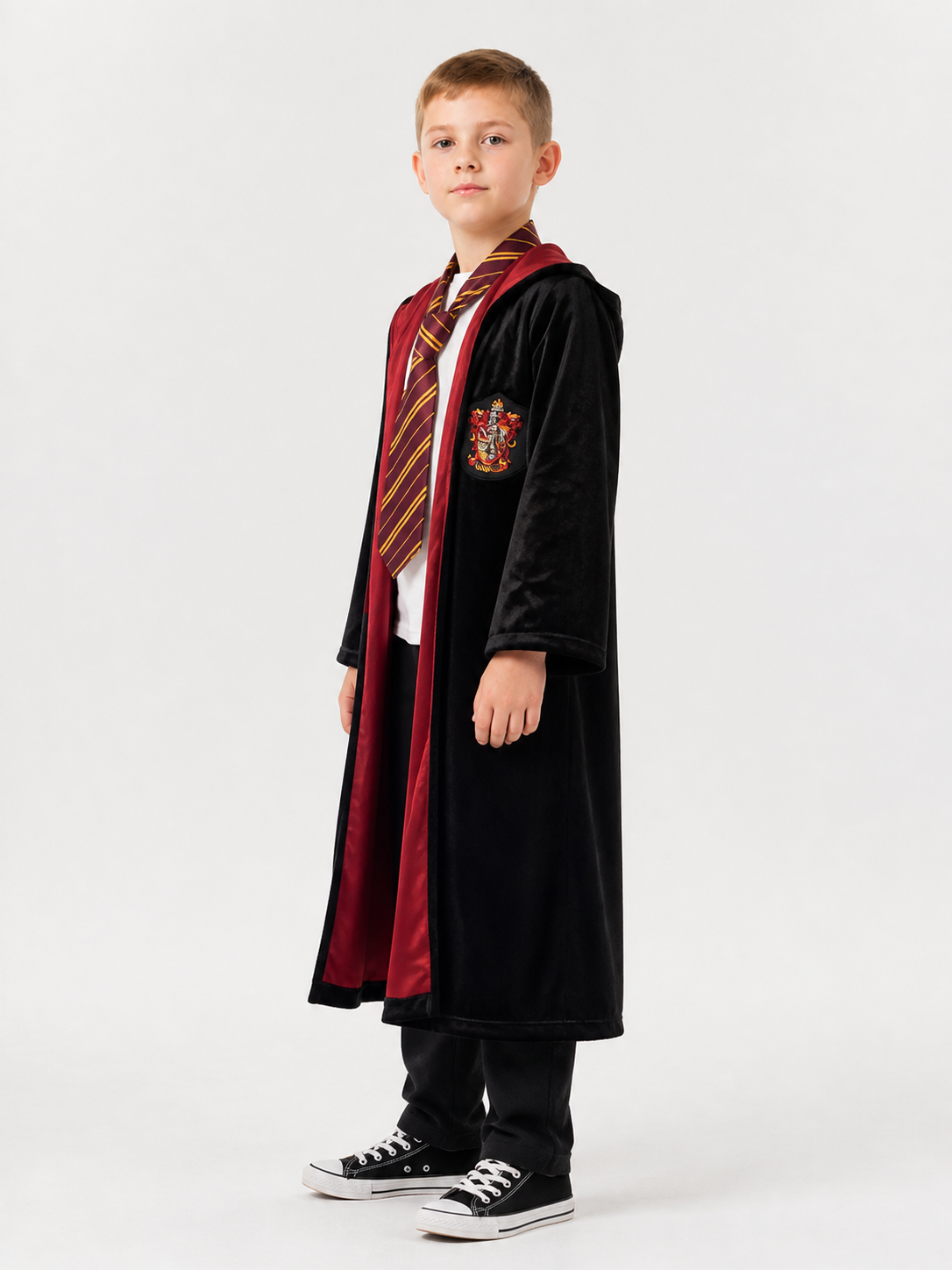 Hooded Robe, Black with Red Lining side view