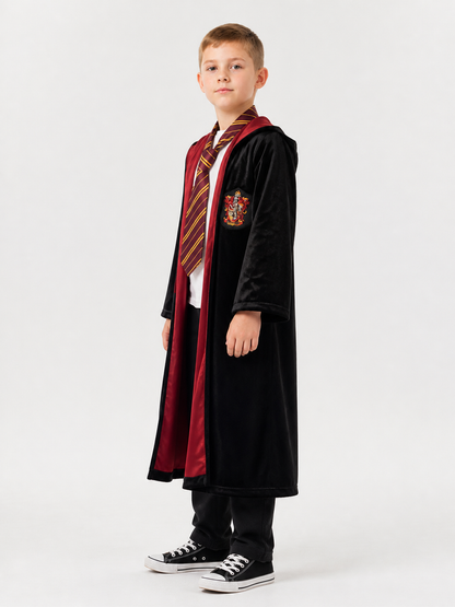 Hooded Robe, Black with Red Lining side view