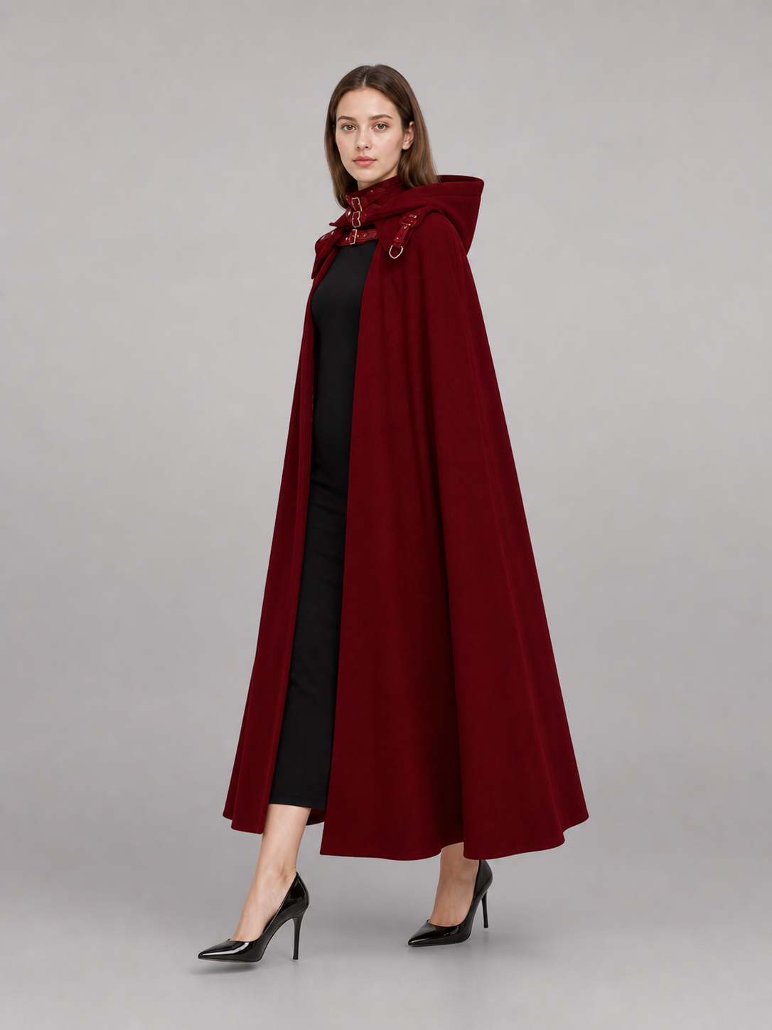 Burgundy Carnival Cloak with Hood