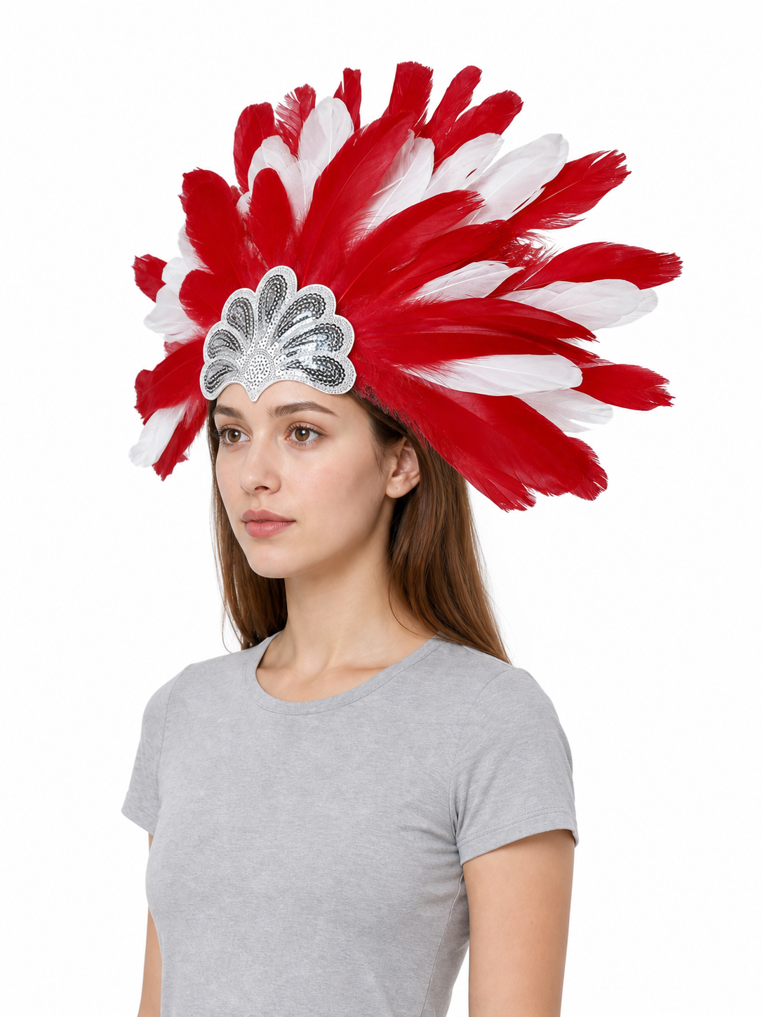Carnival Headpiece with Red and White Feathers