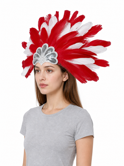 Carnival Headpiece with Red and White Feathers