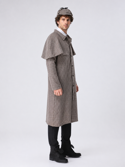 Sherlock Holmes Costume with a Plaid Cape side view