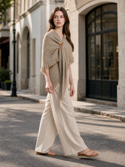 Beige fringed woven costume cape product view 23