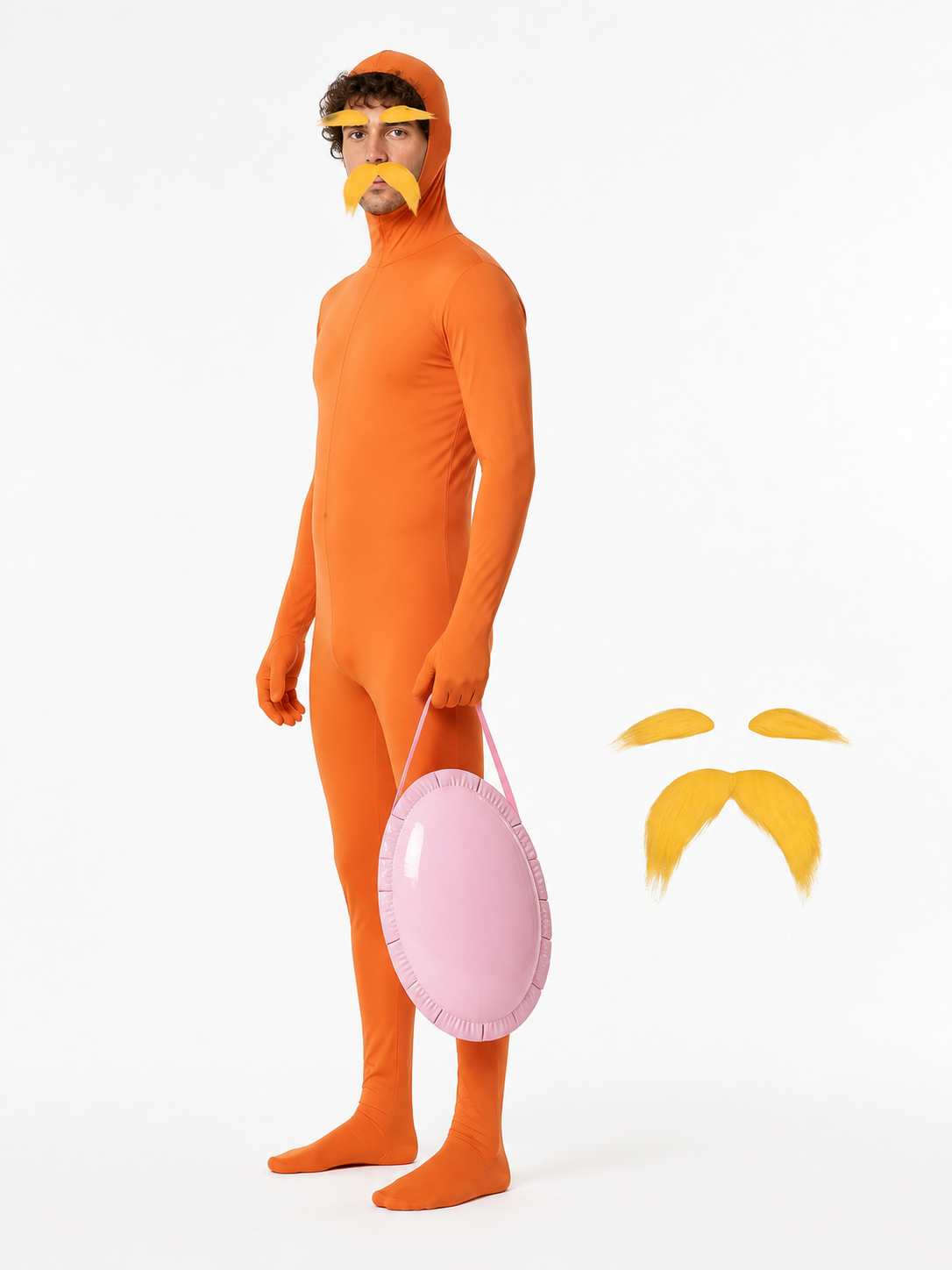 Orange hooded jumpsuit costume for Halloween side view
