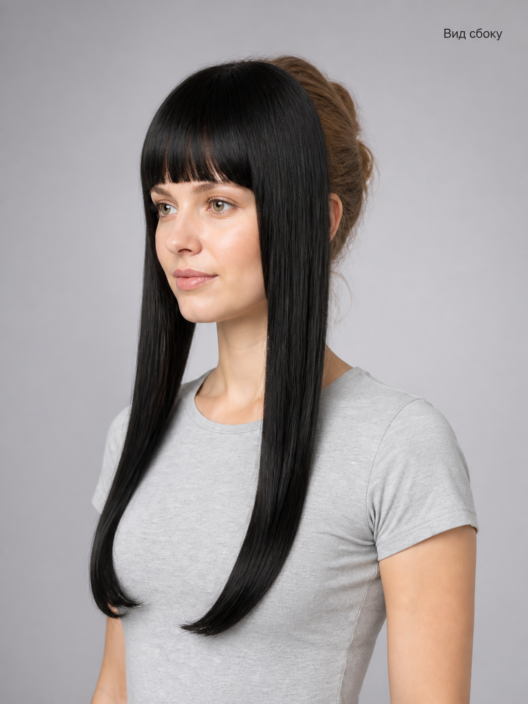 Long Black Carnival Wig for Halloween and Cosplay side view