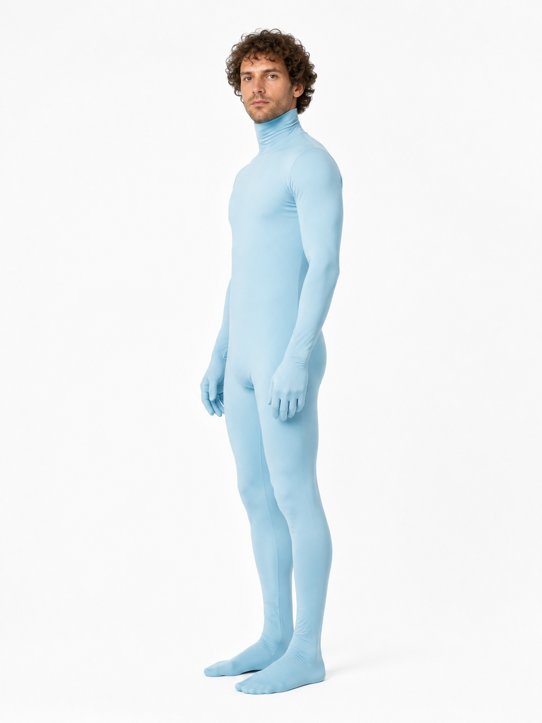 Light Blue Zentai Bodysuit with Hood side view