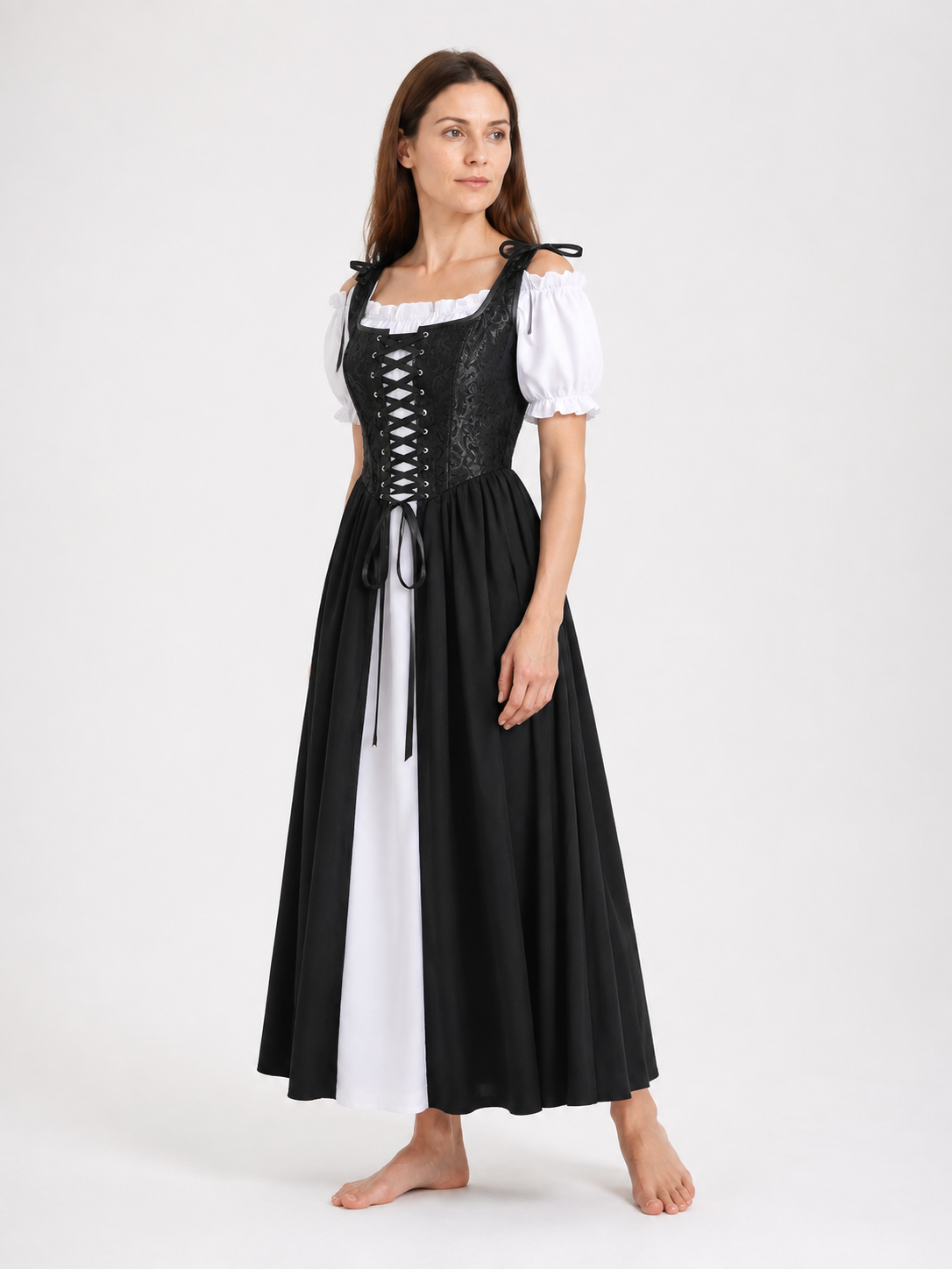 Renaissance Cosplay Dress with Corset and Puff Sleeves side view