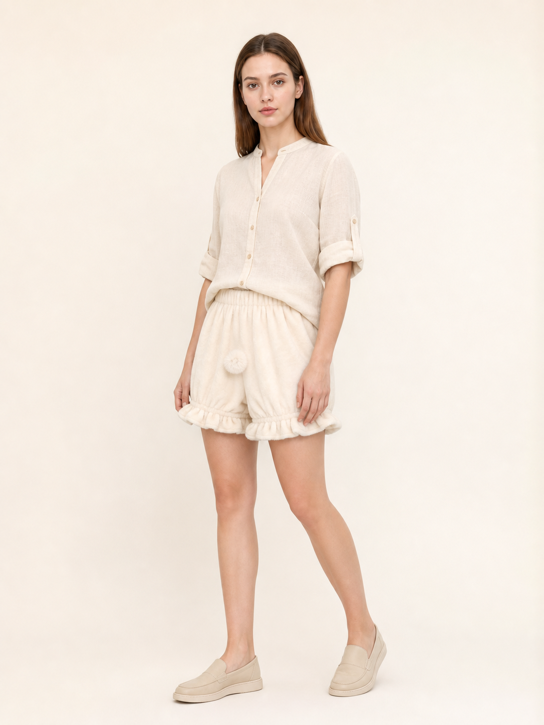 Women's bloomer shorts with ruffles and a tail
