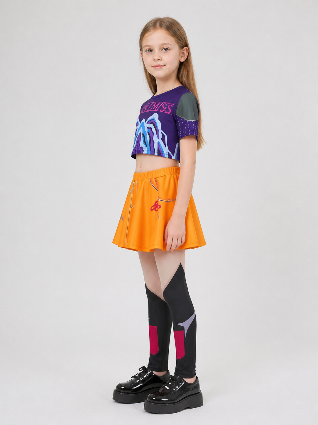 Children's Halloween Costume with an Orange Skirt and Top side view