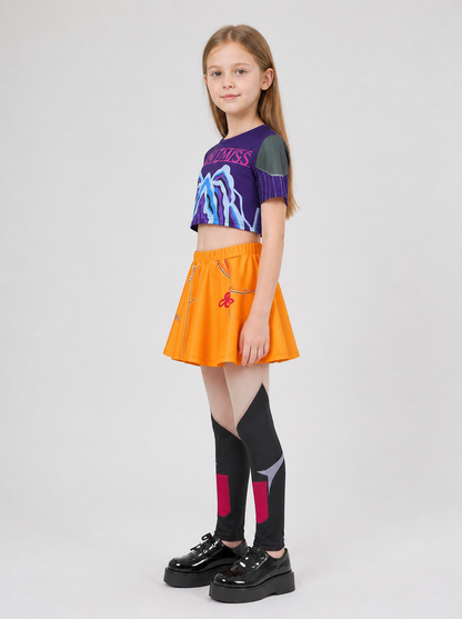 Children's Halloween Costume with an Orange Skirt and Top side view