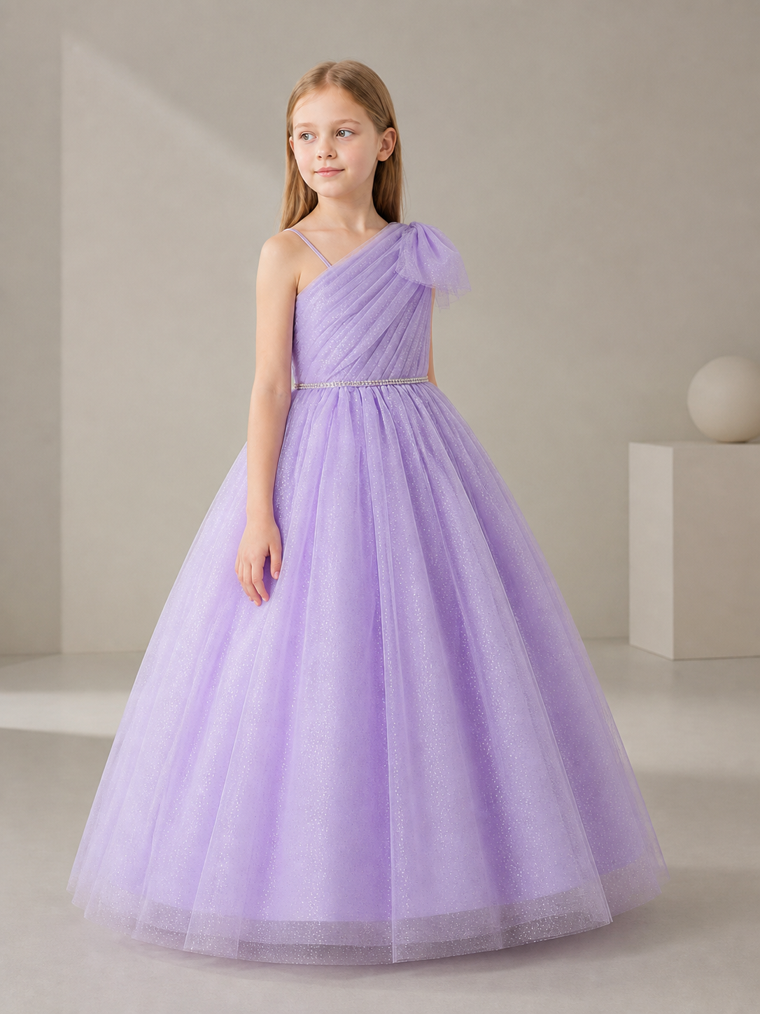 Lilac One-Shoulder Maxi Party Dress side view