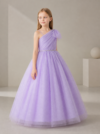 Lilac One-Shoulder Maxi Party Dress side view