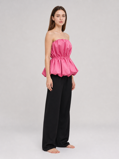 Strapless peplum bustier top, bright pink