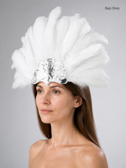 White Feather Carnival Headband with Silver Sequins product view 27