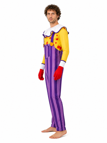 Purple Striped Clown Jumpsuit for Halloween side view