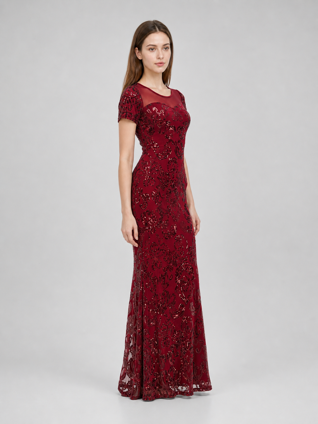 Long Evening Dress with Sequins and Beading