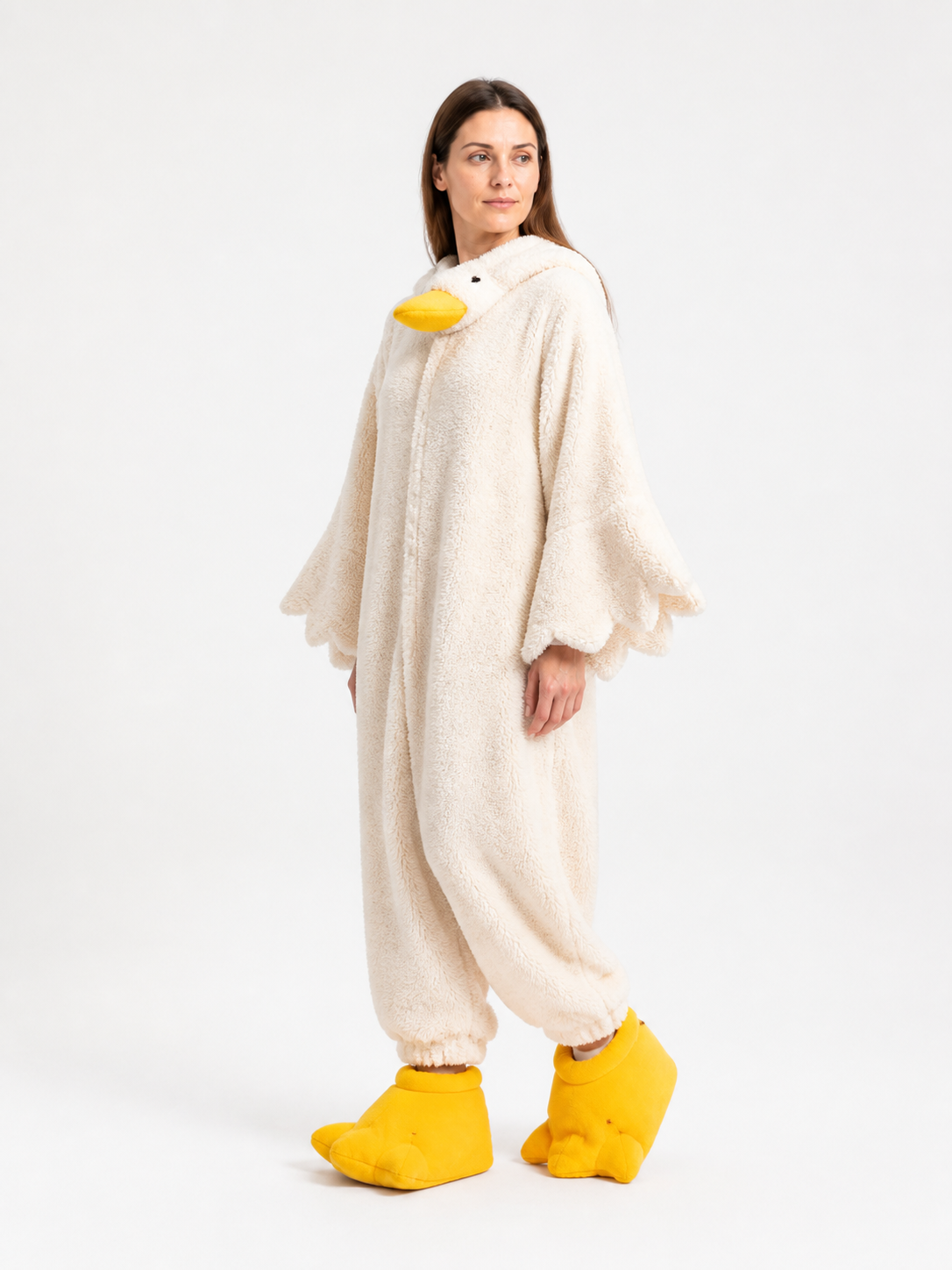 Plush White Goose Carnival Costume with Wings side view