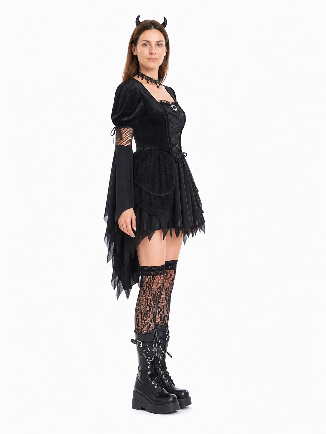 Black Gothic Witch Dress for Halloween and Stage Performances side view