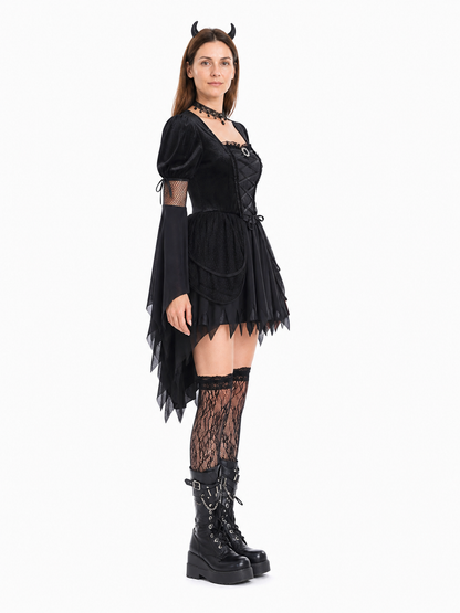 Black Gothic Witch Dress for Halloween and Stage Performances side view