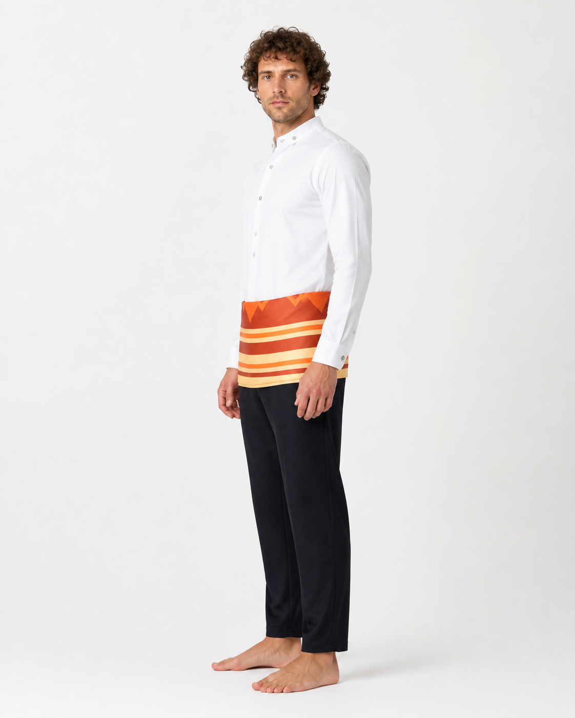 Camilo Striped Carnival Costume with High Collar side view