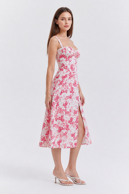 Strappy Dress with Floral Print and Ruching side view