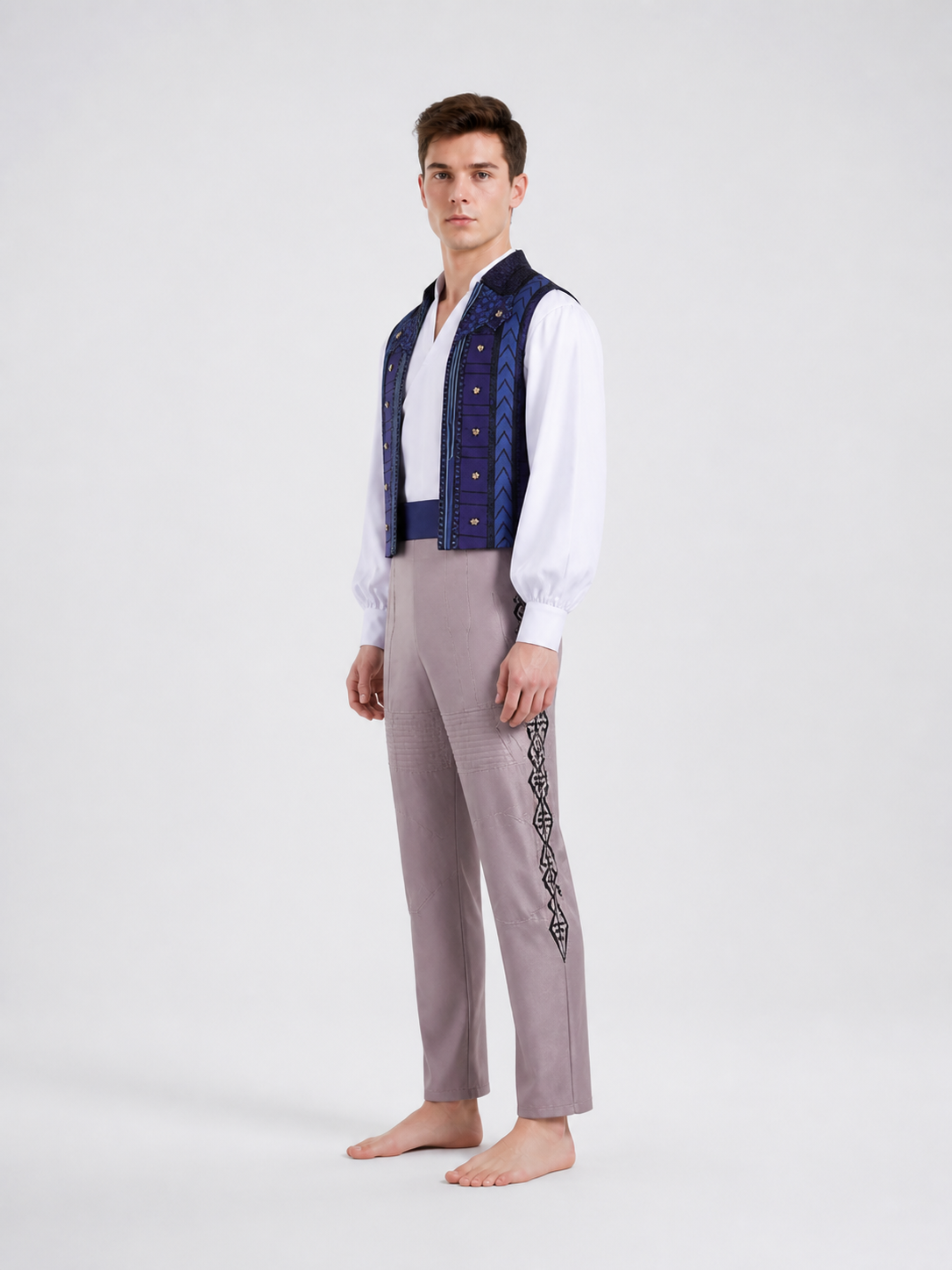 Stage costume with vest, shirt, and pants side view