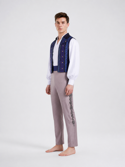 Stage costume with vest, shirt, and pants side view