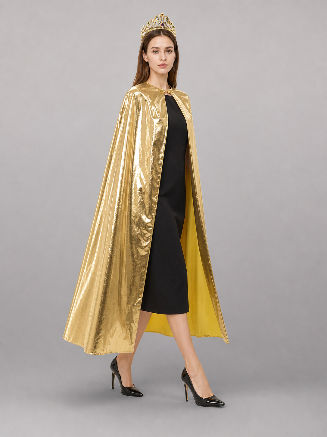 Golden Carnival Cape with Decorative Crown
