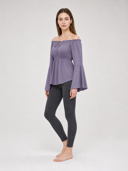 Off-the-Shoulder Blouse with Flared Sleeves