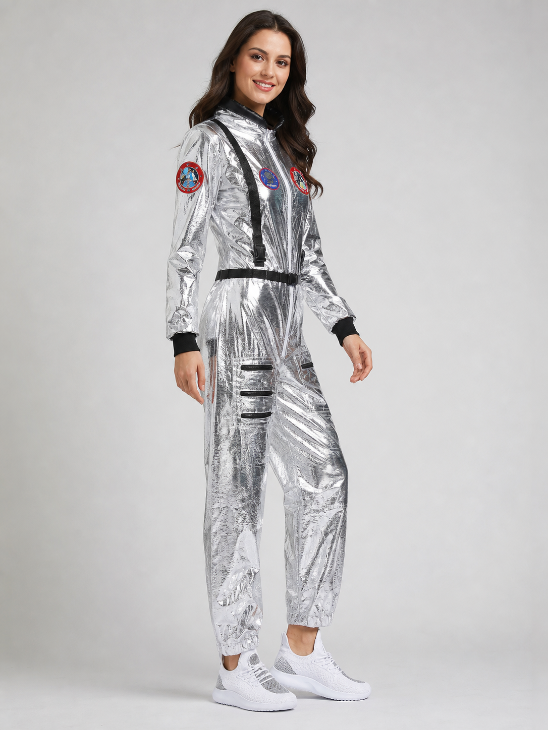 Astronaut Cosplay Costume, Silver Jumpsuit side view