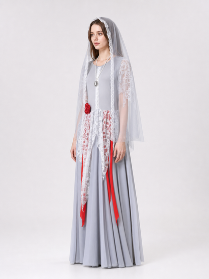 Gothic Ghost Costume with Long Veil and Lace