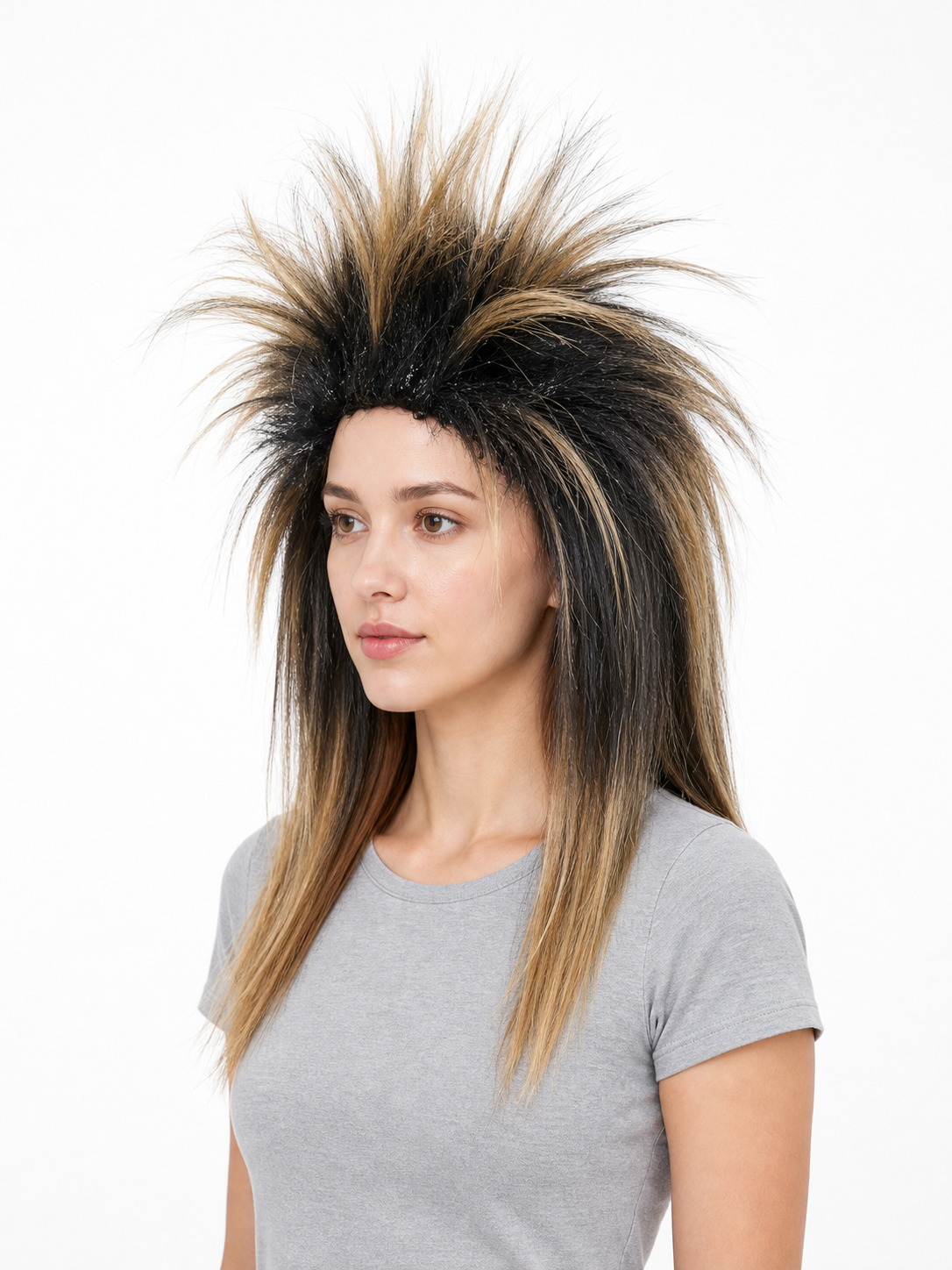 Black and blonde spiked mohawk wig product view 29