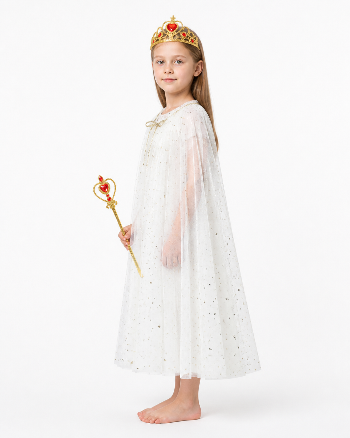 Children's White Cape with Stars and Crown side view