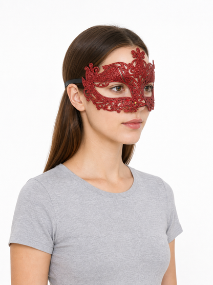 Red Glitter Masquerade Eye Mask