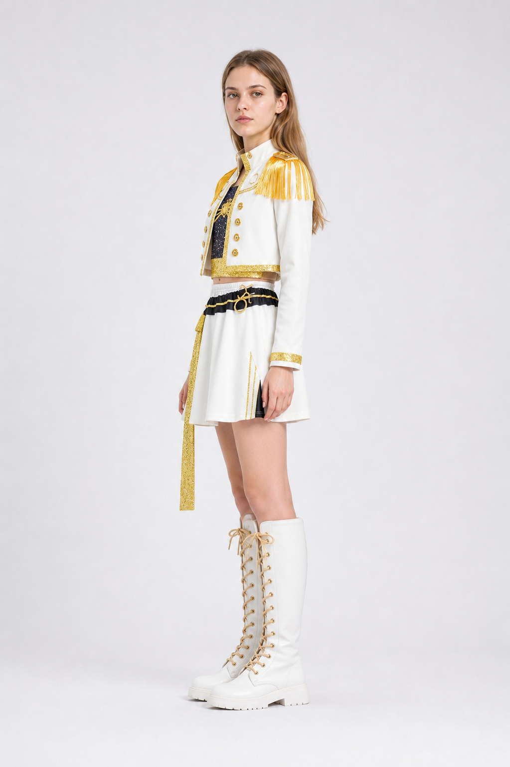 Three-Piece White and Gold Cosplay Costume side view