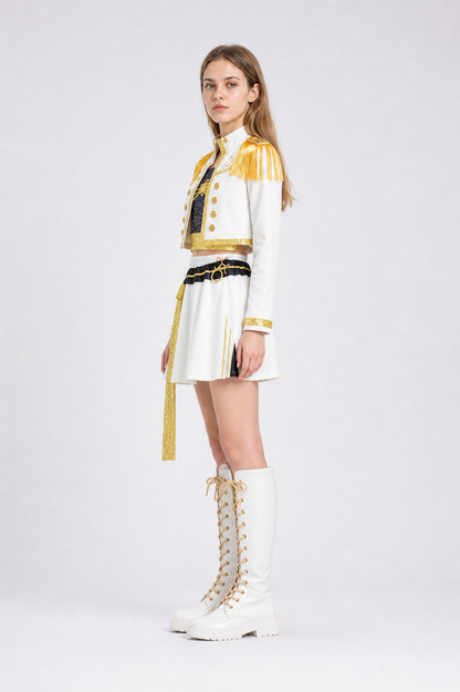 Three-Piece White and Gold Cosplay Costume side view