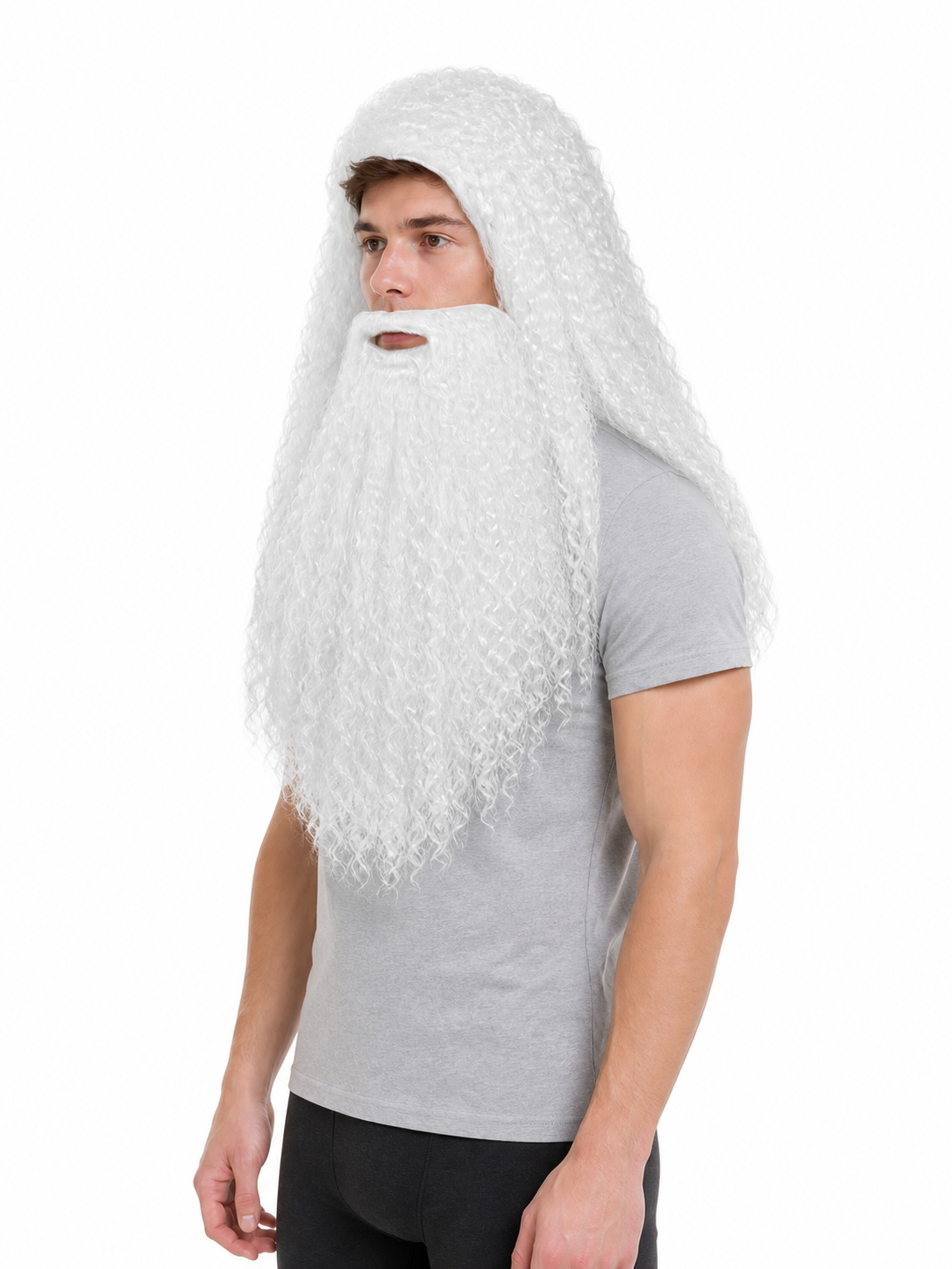 White Carnival Wig with Long Beard
