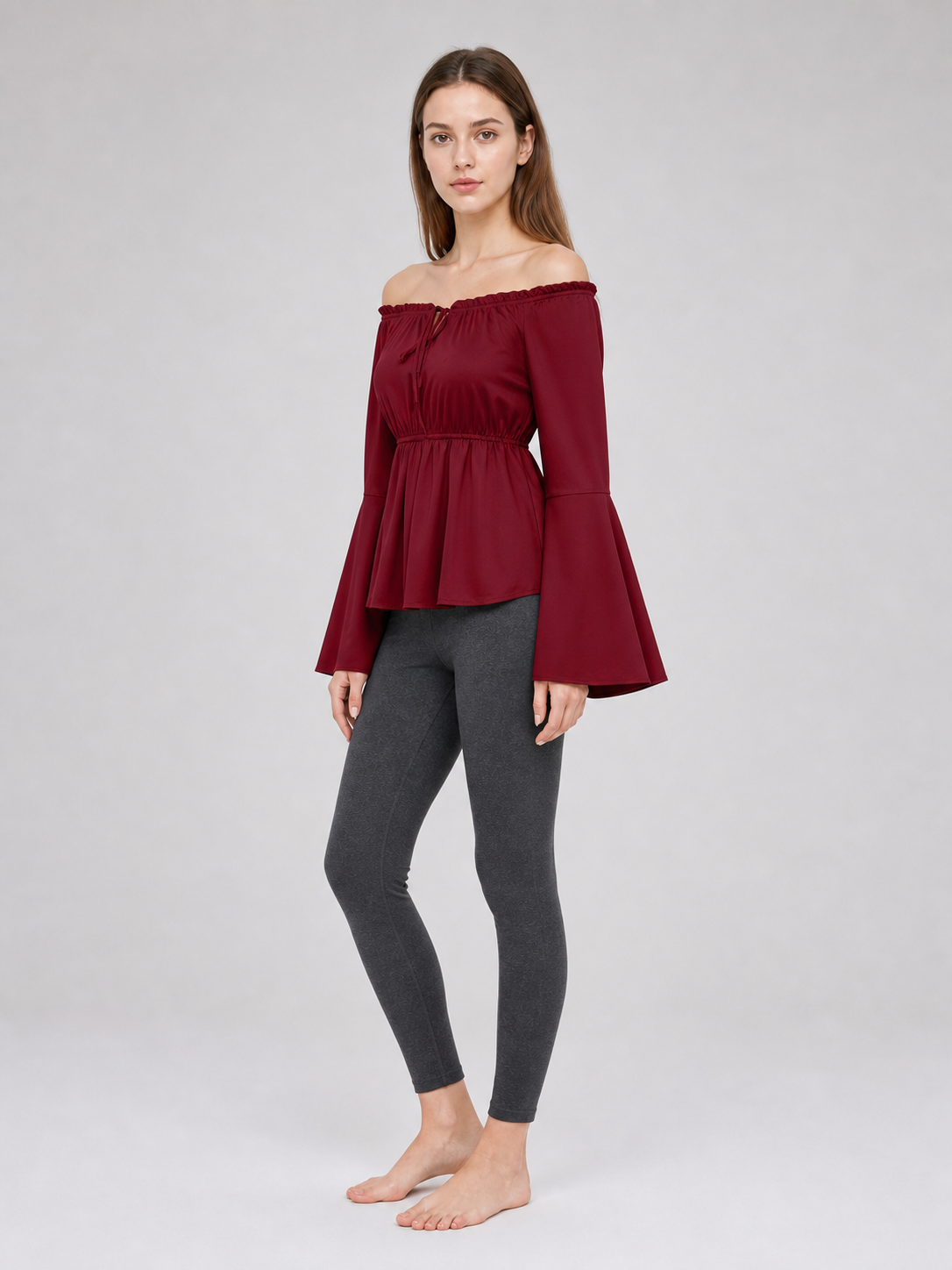 Off-the-Shoulder Blouse with Flared Cuffs