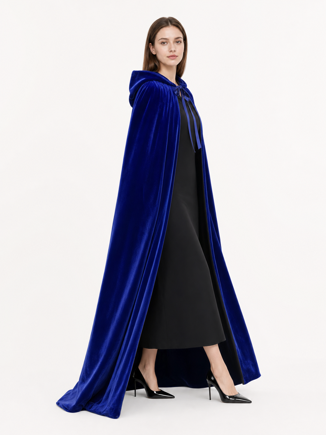 Long Blue Hooded Carnival Cape
