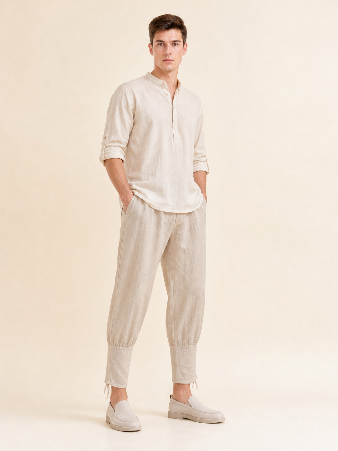 Men's loose-fit vampire pants with an elastic waistband