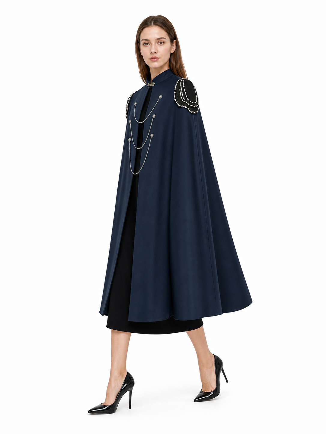 Dark Navy Carnival Cloak with High Collar