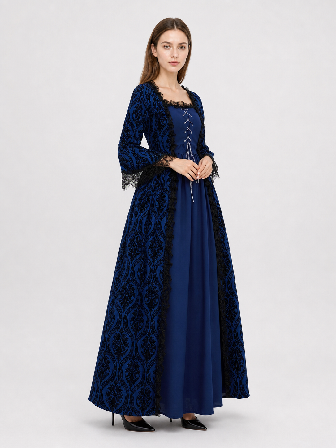 Medieval Dress with Lace and Full Skirt
