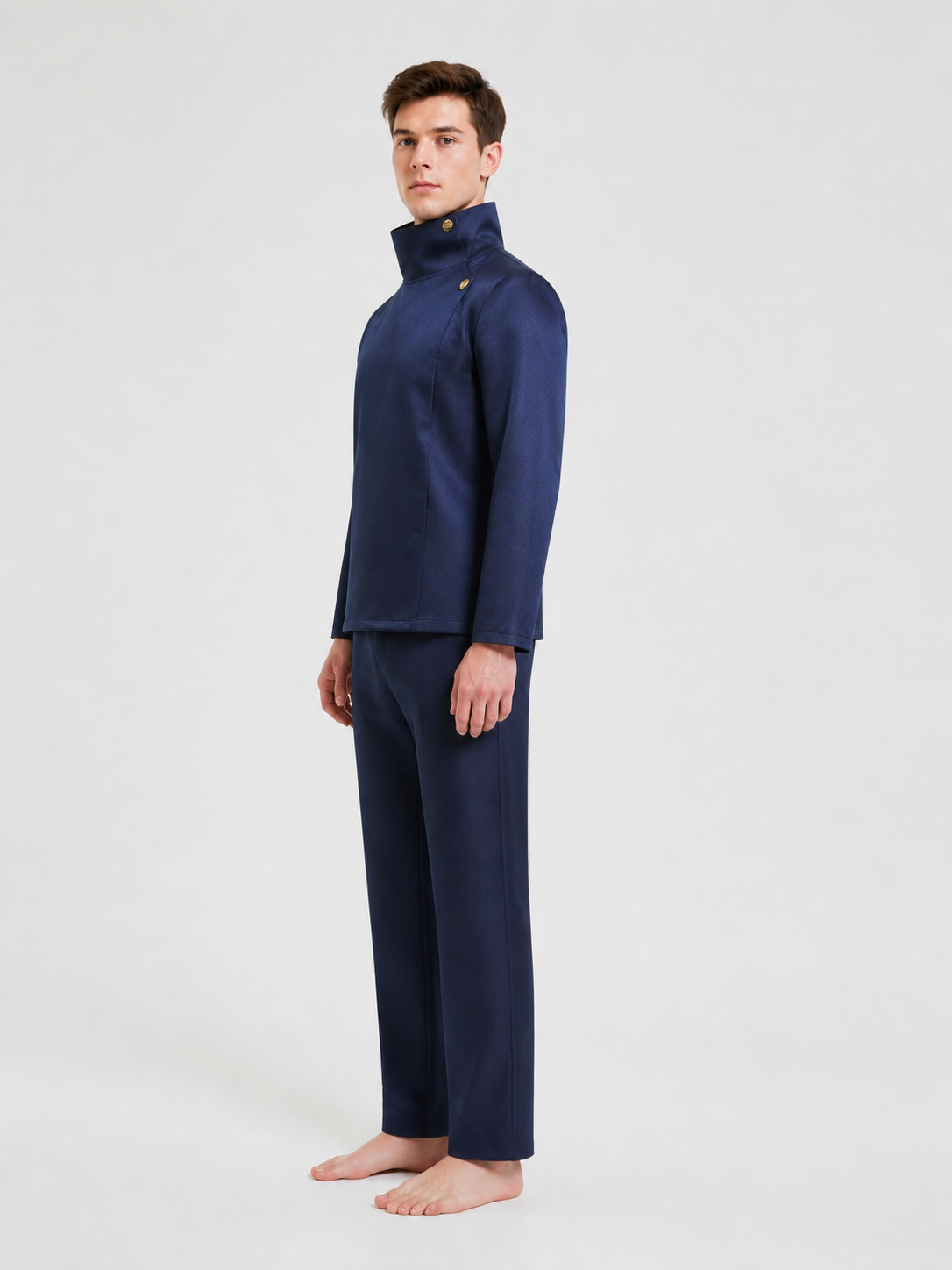 Anime Character Costume, Dark Navy with Gold Buttons side view