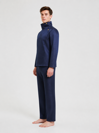 Anime Character Costume, Dark Navy with Gold Buttons side view