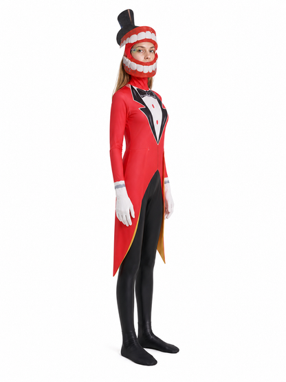 Clown Cosplay Costume, Red Jumpsuit side view