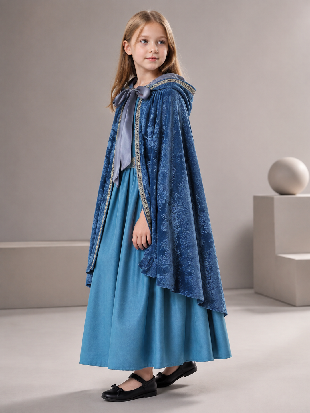 Medieval Hooded Dress with Cloak for Masquerades side view