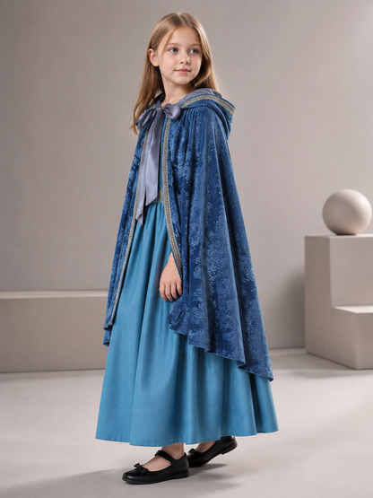 Medieval Hooded Dress with Cloak for Masquerades side view